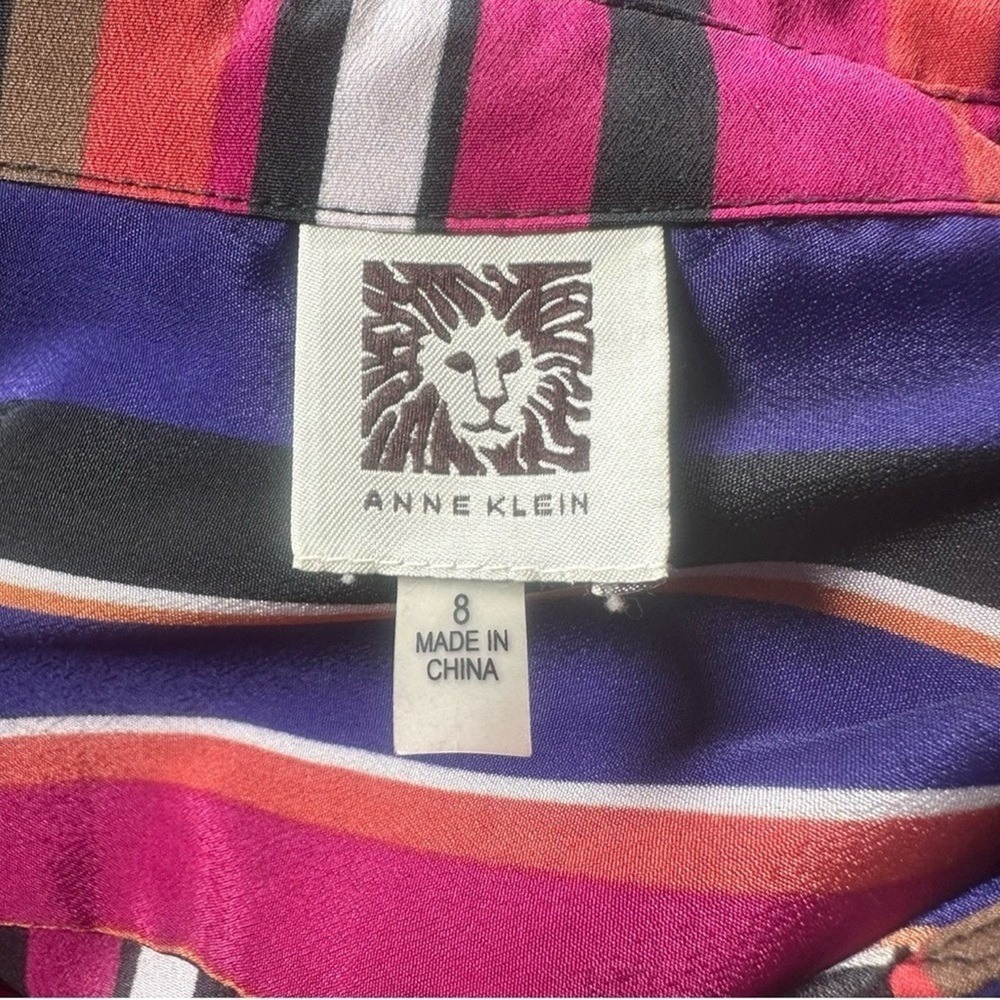 Anne Klein Blouse Retro Multicolor Striped Button Down Long Sleeve Workwear - Picture 10 of 10